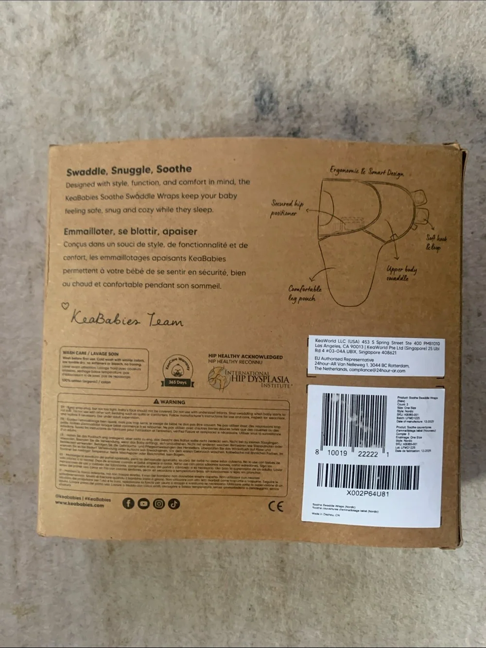 NIB KeaBabies Soothe Swaddle Wraps - White & Gray Set 3pk